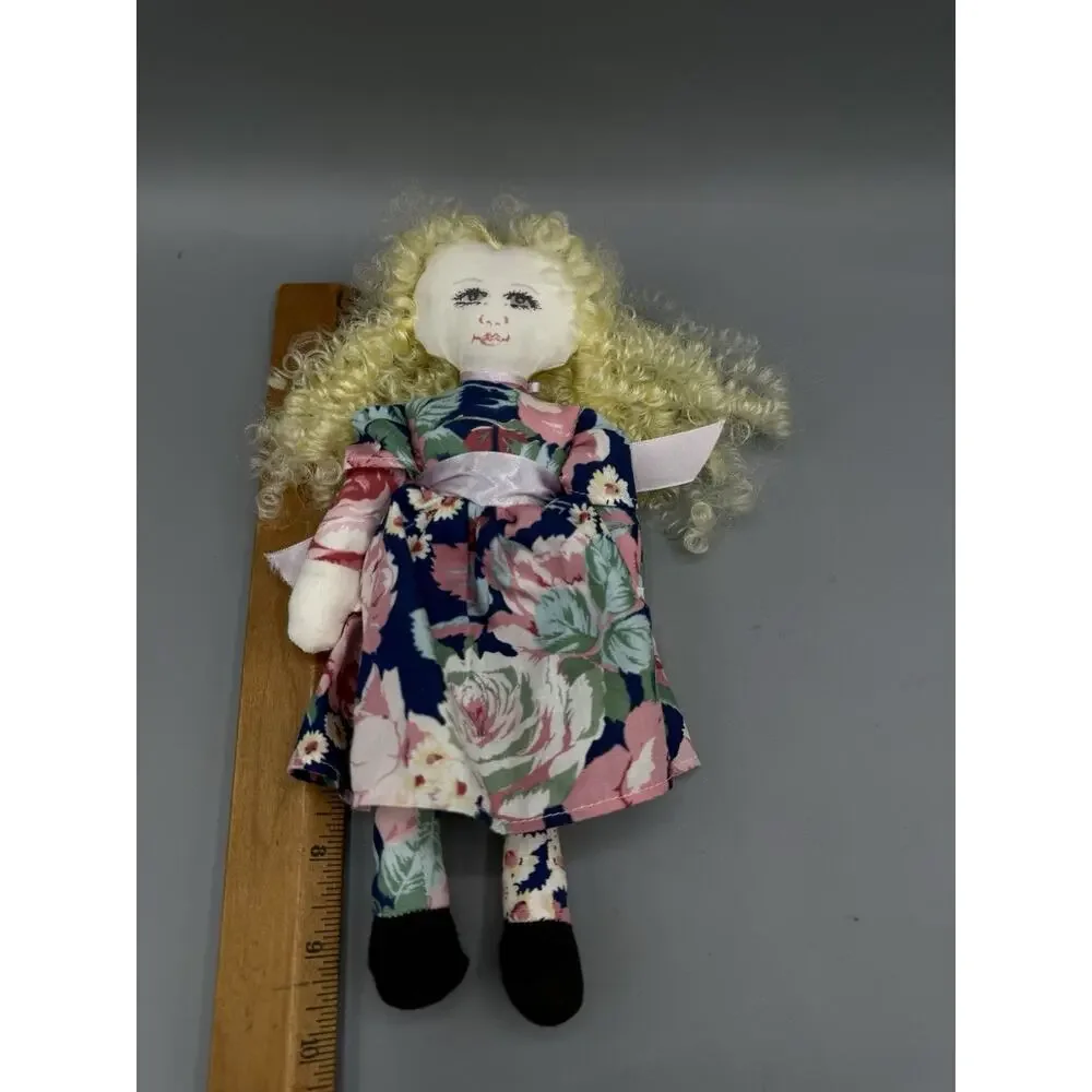 Hamilton Collection Cloth Doll Blonde Curly Hair Floral Dress 10” Vintage